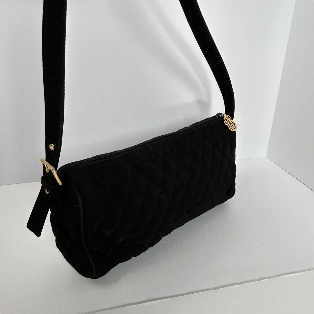 Vera Bradley Black Quilted Velvet Baguette Shoulder Bag Gold Hardware‎ Vintage